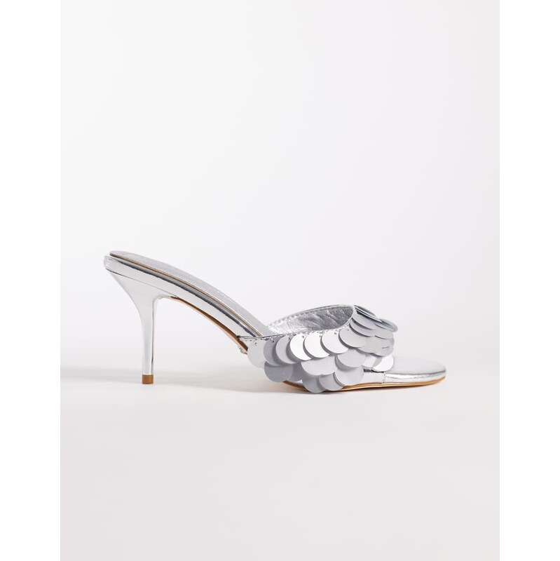 Azalea Wang Giah heeled mule sandals in silver sequins