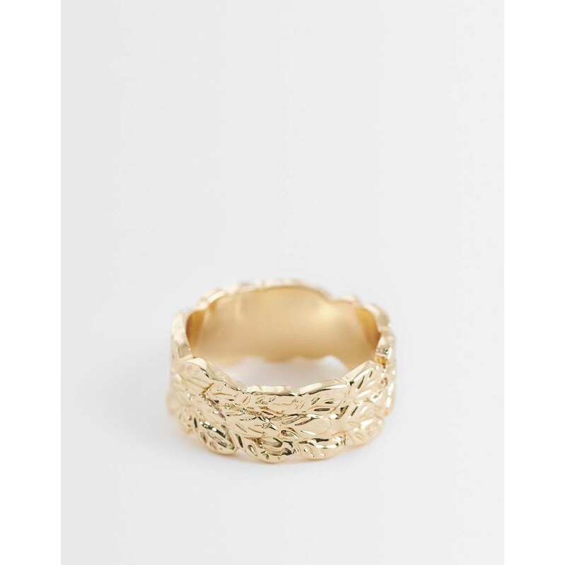 ASOS DESIGN leaf texture ring in gold