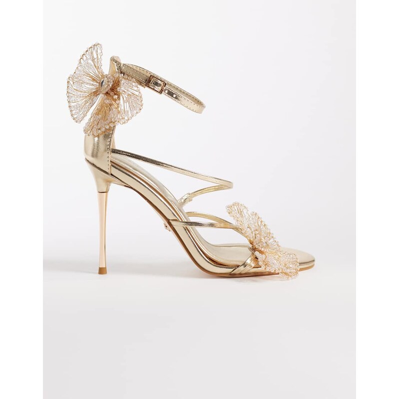 Azalea Wang Evanthe heeled sandals with flower detail in gold