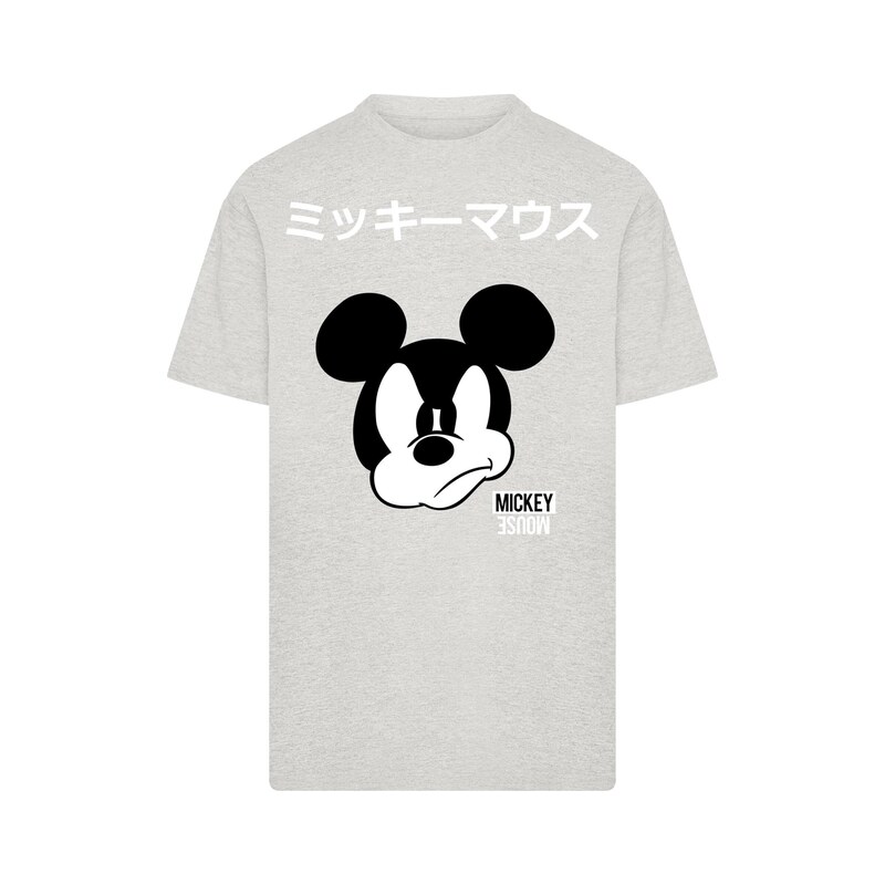 Merchcode Tričko Mickey Mouse Japanese světle šedá / černá /