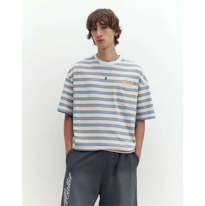 Pull&Bear Striped stwd t-shirt in white