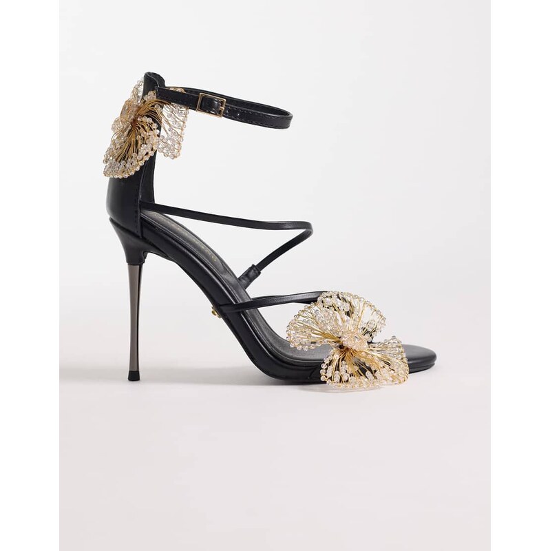 Azalea Wang Evanthe heeled sandals with flower detail in black