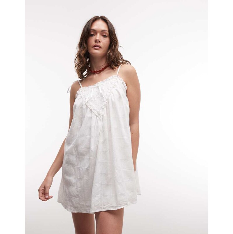 Daisy Street ruffle detail tie strap mini dress in white