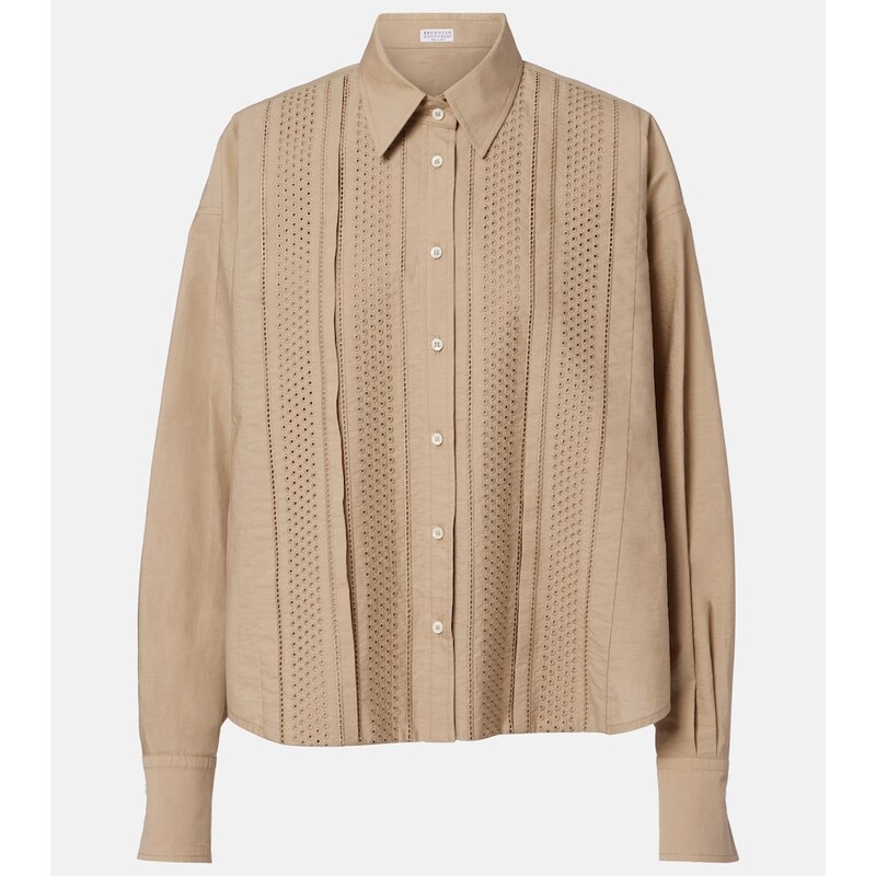 Brunello Cucinelli Embroidered cotton-blend shirt