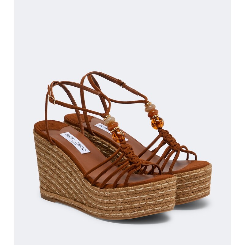 Jimmy Choo Lemi embellished suede espadrille wedges