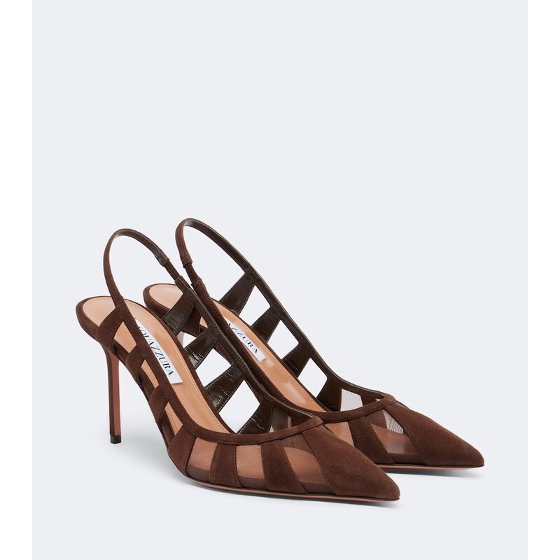 Aquazzura Screen suede and mesh slingback pumps