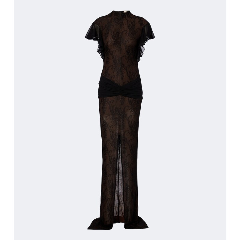 De La Vali Omero ruched lace maxi dress