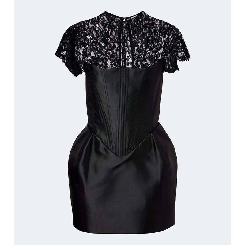 De La Vali Catalina satin and lace bustier minidress