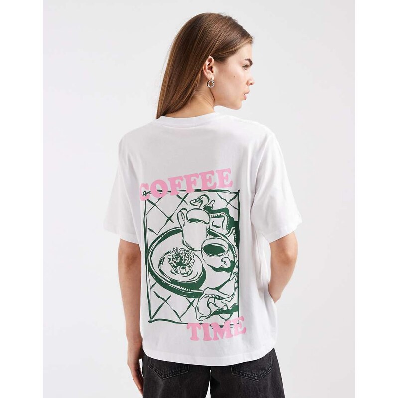 JJXX t-shirt with coffee back print in white
