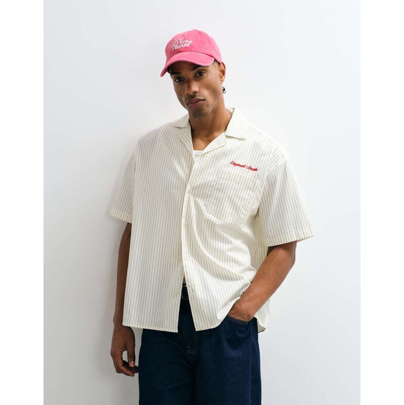 Jack & Jones short sleeve stripe poplin shirt with embroidery in