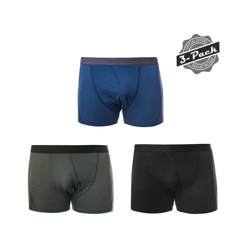 Sensor Merino Air 3-Pack pánské trenky černá/modrá/olivová vel.