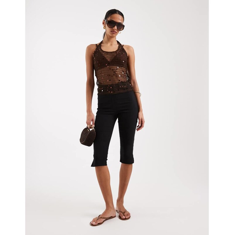 JJXX crochet halter top with sequins in brown