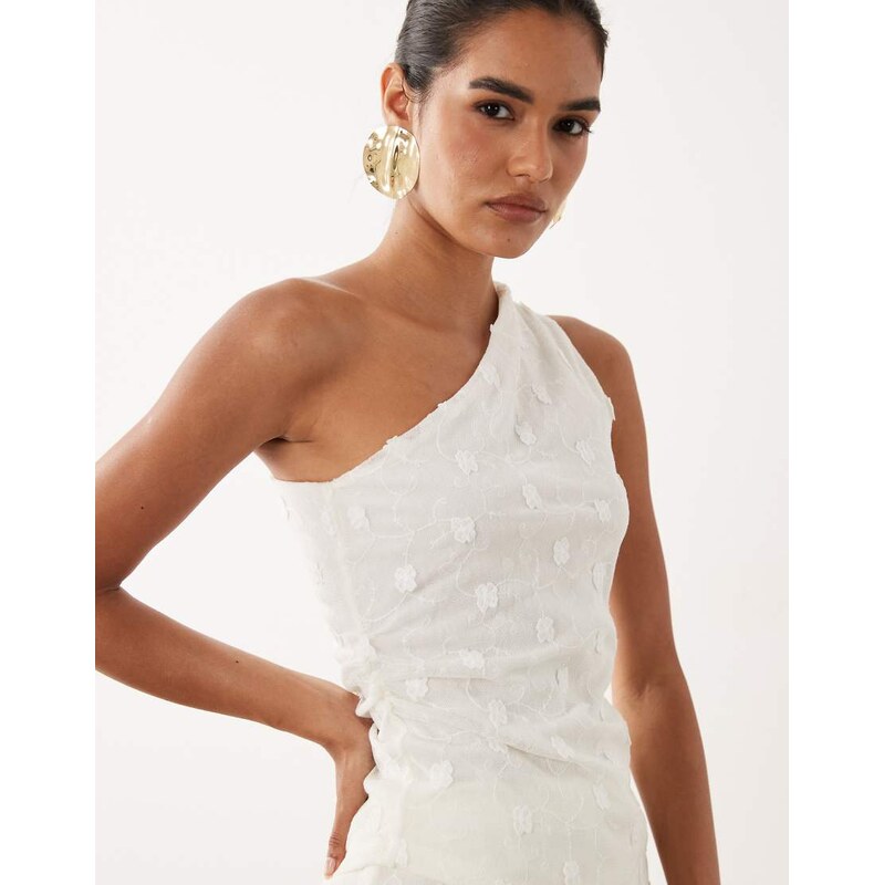 Gina Tricot co-ord 3D one shoulder top in off white