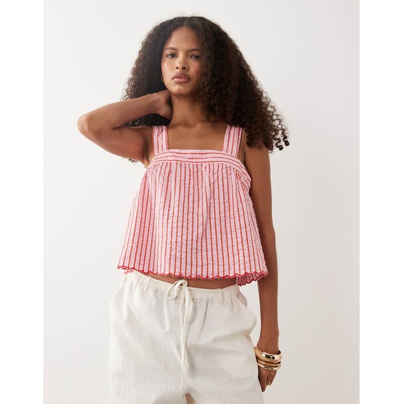 New Look stripe cropped cami top in pink