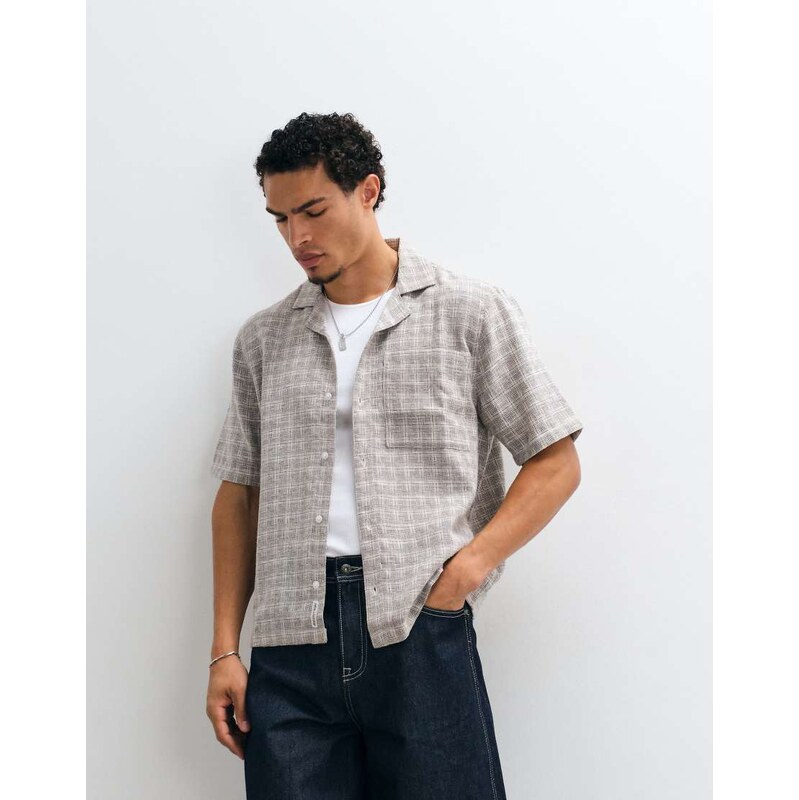 Hollister textured short sleeve shirt in grey check