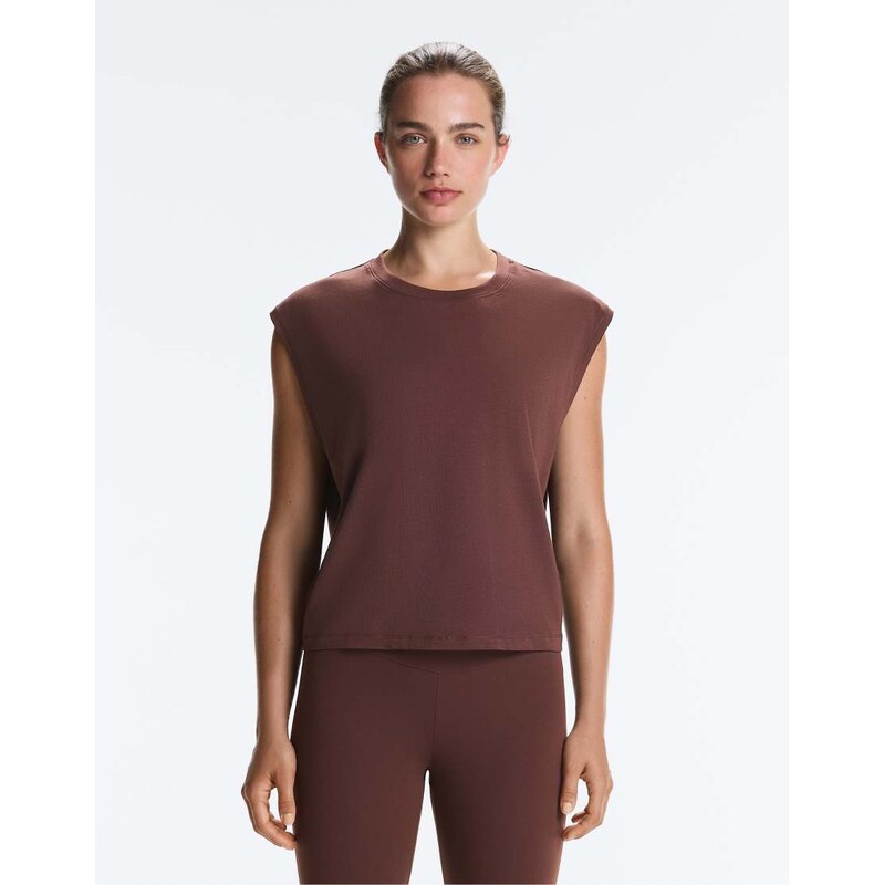 OYSHO Cotton blend sleeveless seamless t-shirt in brown