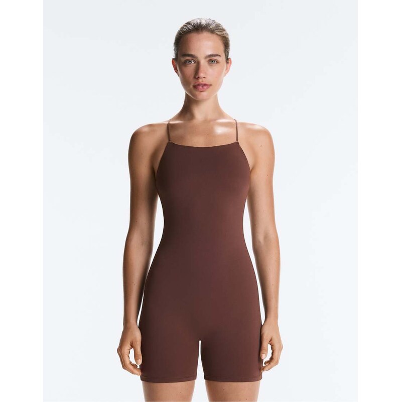 OYSHO Comfortlux strappy back short jumpsuit in brown