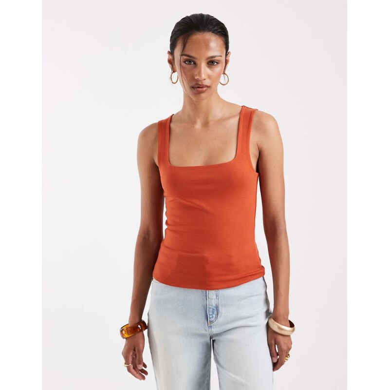 ASOS DESIGN double layer square neck vest in rust-Orange