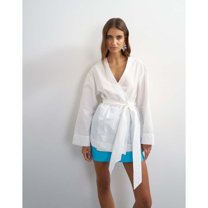 Topshop wrap tie detail top in white