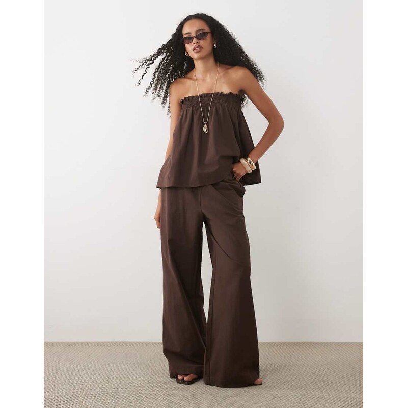 ASOS DESIGN linen blend wide leg deep hem trouser co ord in