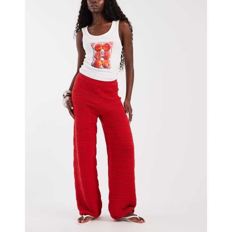 ASOS DESIGN crochet knit trouser co-ord in red