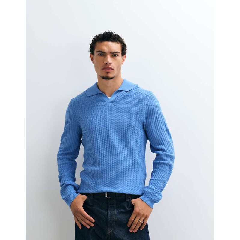 ASOS DESIGN relaxed knitted textured long sleeve notch neck in