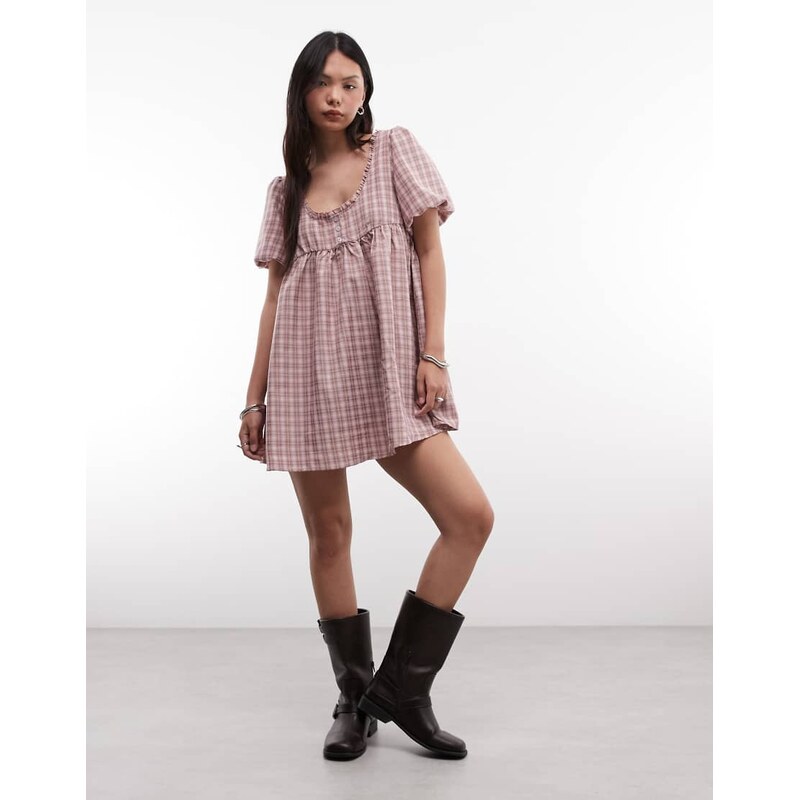Daisy Street square neck smock mini dress in multi check