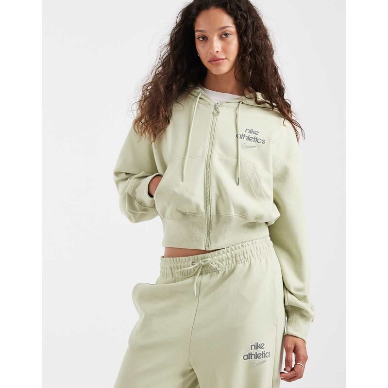 Nike Phoenix Fleece full zip hoodie in khaki-Green