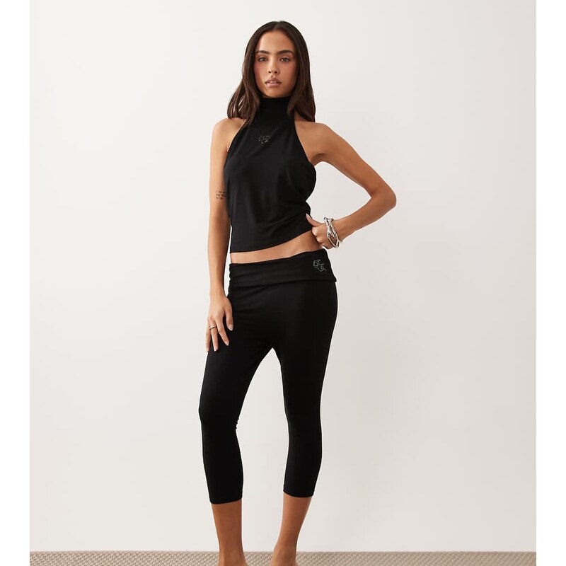 Juicy Couture exclusive jersey fold over diamante logo capri