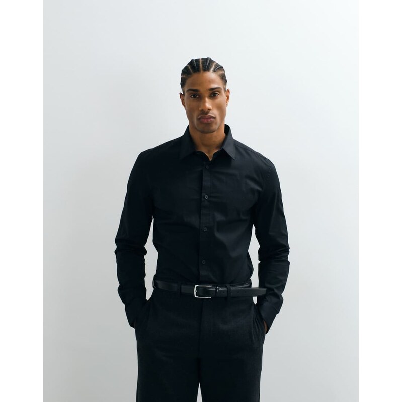ASOS DESIGN skinny stretch work shirt in black