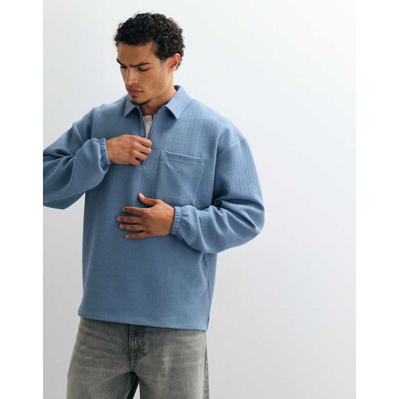 ASOS DESIGN oversized quarter zip polo in blue