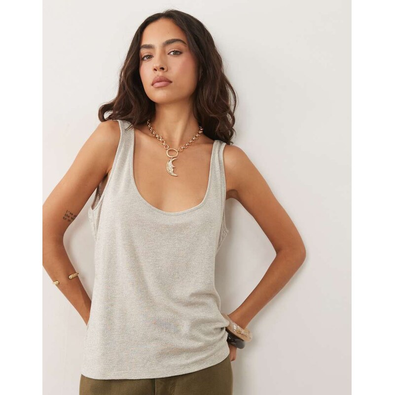 ASOS DESIGN metallic plunge scoop neck vest in silver