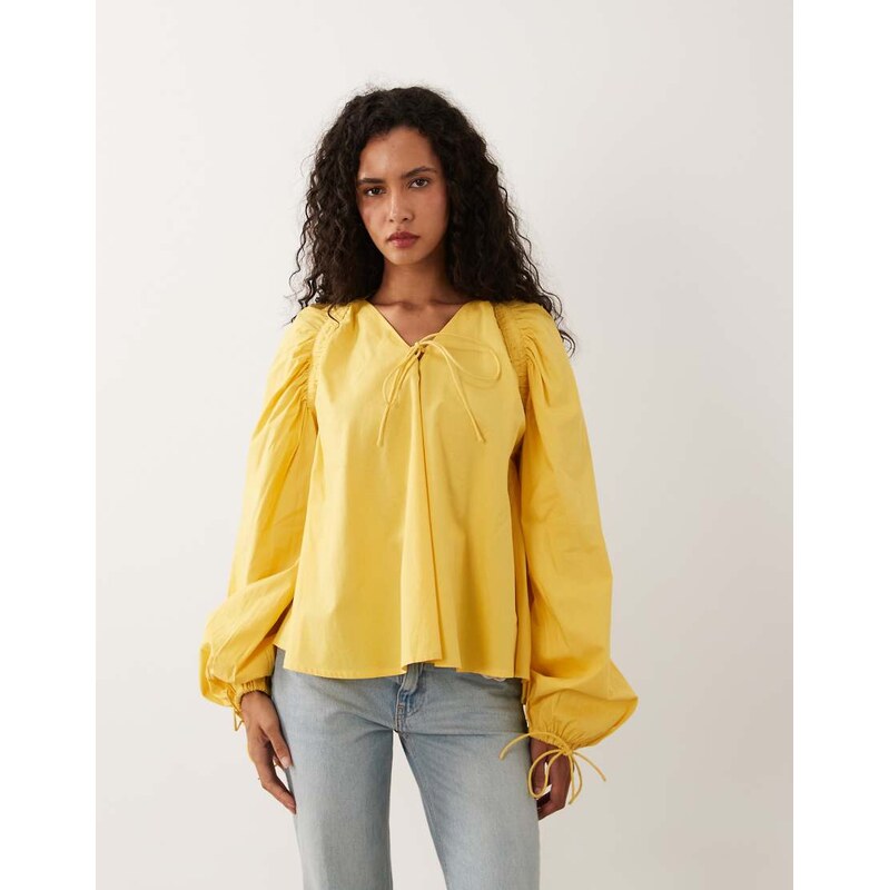 ASOS DESIGN ruched detail long sleeve top in yellow