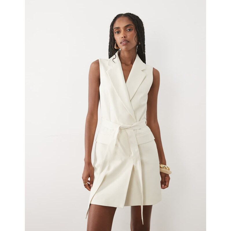 Miss Selfridge tailored sleeveless blazer dress in ivory-Pink