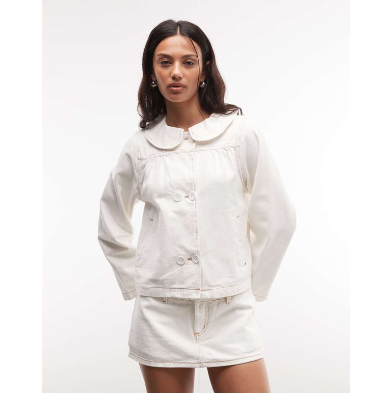 Reclaimed Vintage denim jacket in ecru-White