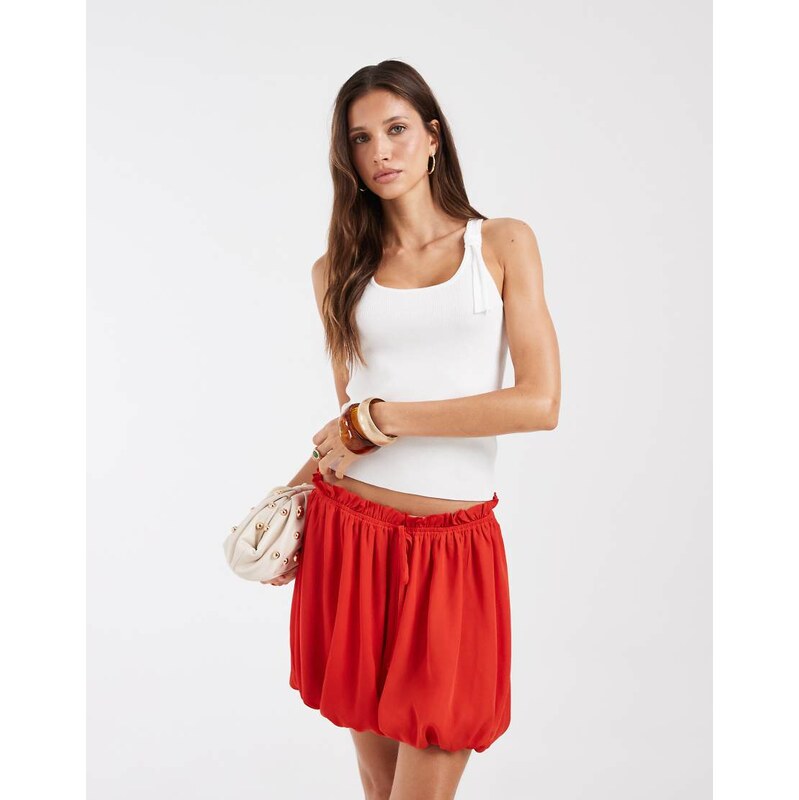 ASOS DESIGN chiffon bubble hem shorts in red co ord