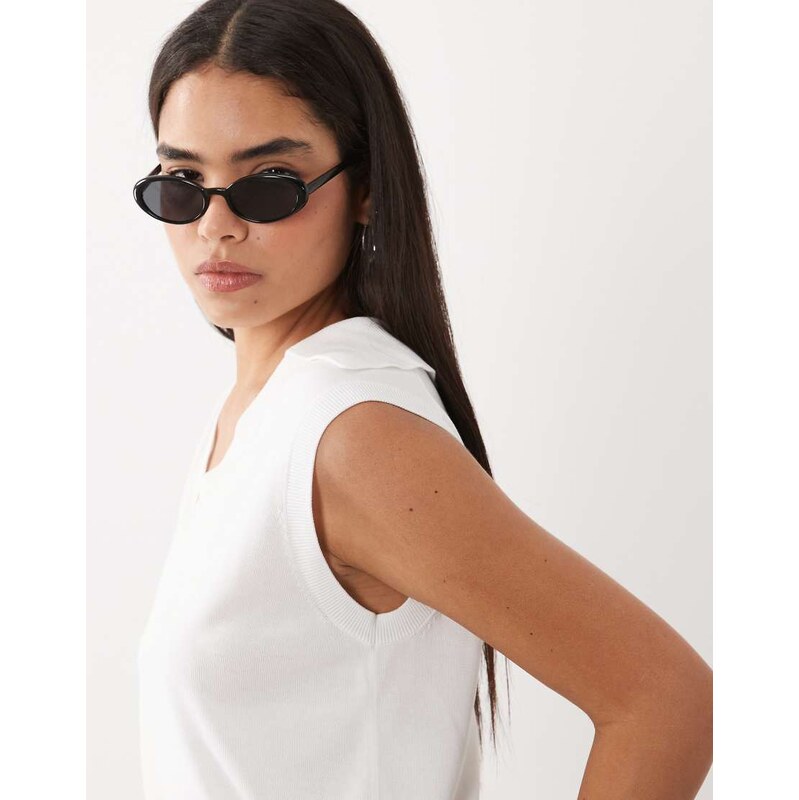 ARKET knitted vest with polo collar in off white