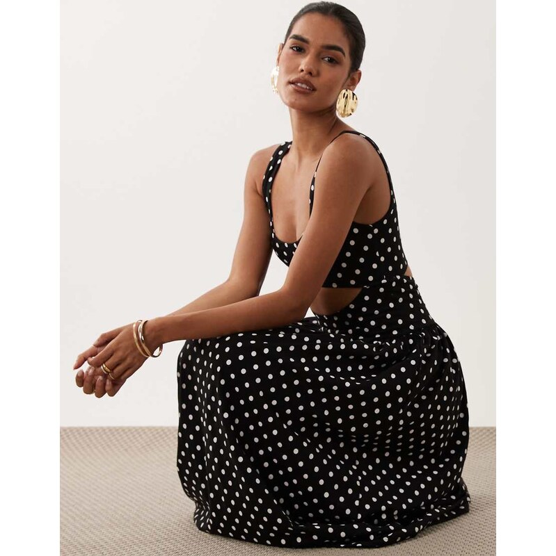 ASOS DESIGN cut out detail midaxi dress in mono polka dot-Multi
