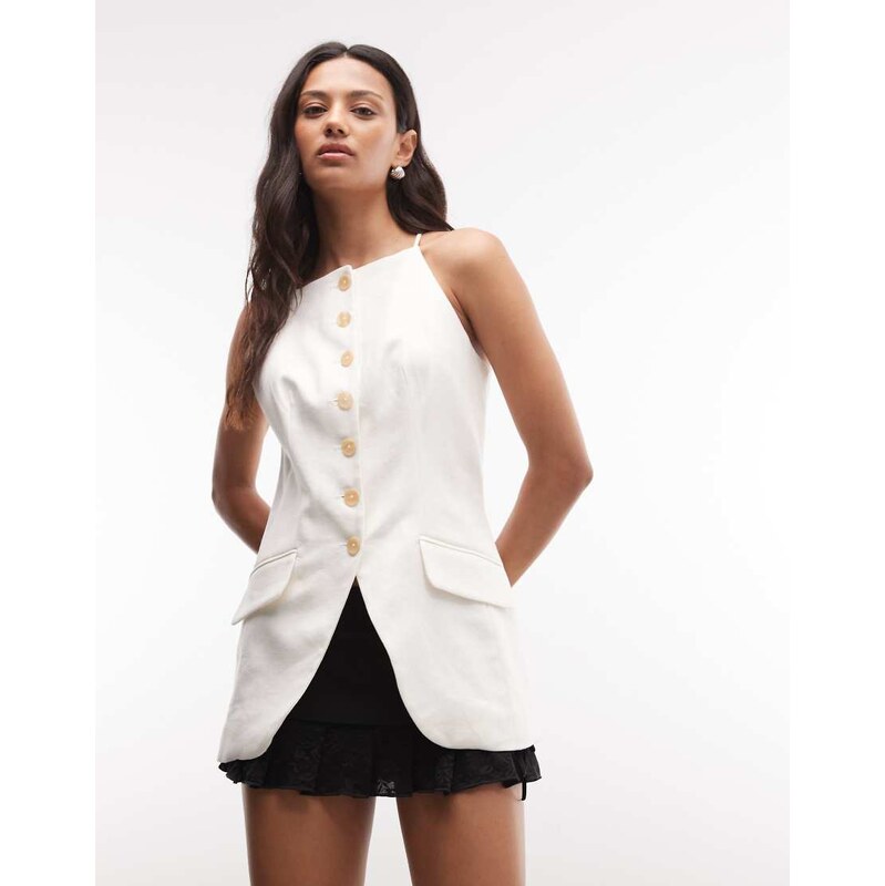 River Island linen blend longline waistcoat in white