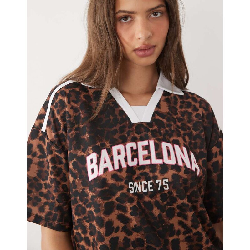 ASOS DESIGN short sleeve oversized top in leopard print with