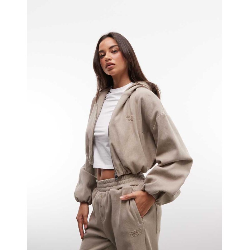 Cernucci ottoman zip-through rib hoodie co-ord in brown