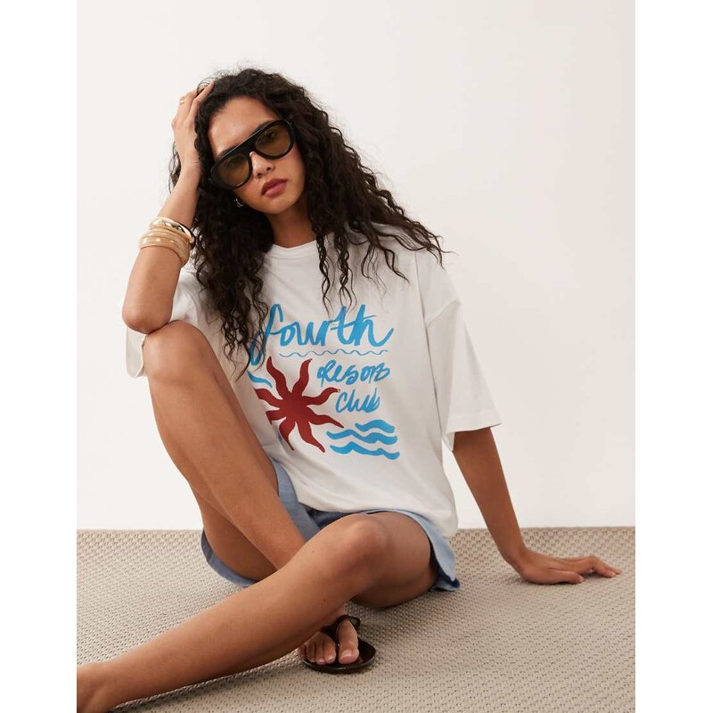 4th & Reckless cotton resort club graphic oversized t-shirt in