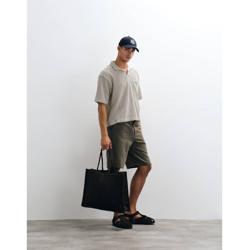 Reclaimed Vintage striped polo in brown ecru stripe