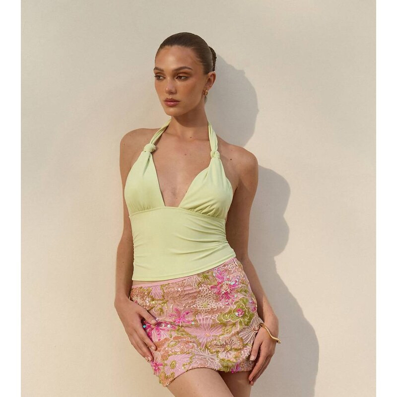 The Frolic exclusive slinky knot detail halterneck cami top in