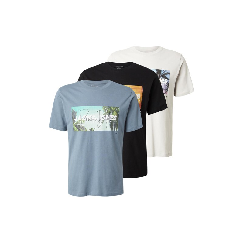 JACK & JONES Tričko JJINDIANA chladná modrá / černá / bílá