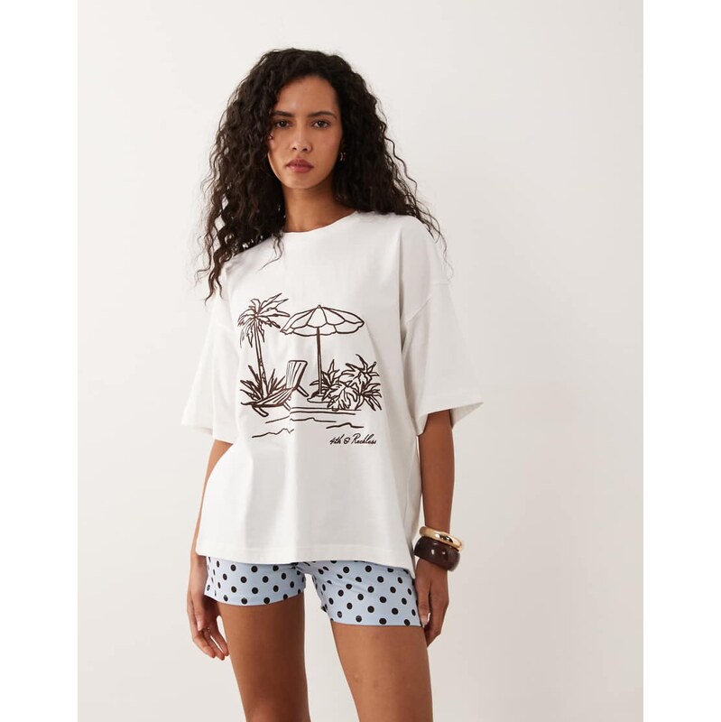4th & Reckless cotton embroidered beach graphic oversized t