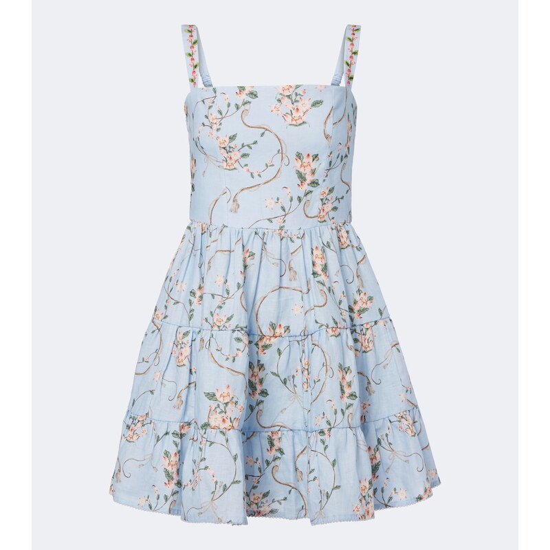 Agua by Agua Bendita Lima floral tiered linen minidress