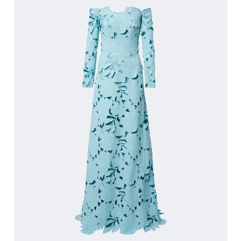 Costarellos Off-shoulder floral guipure lace gown