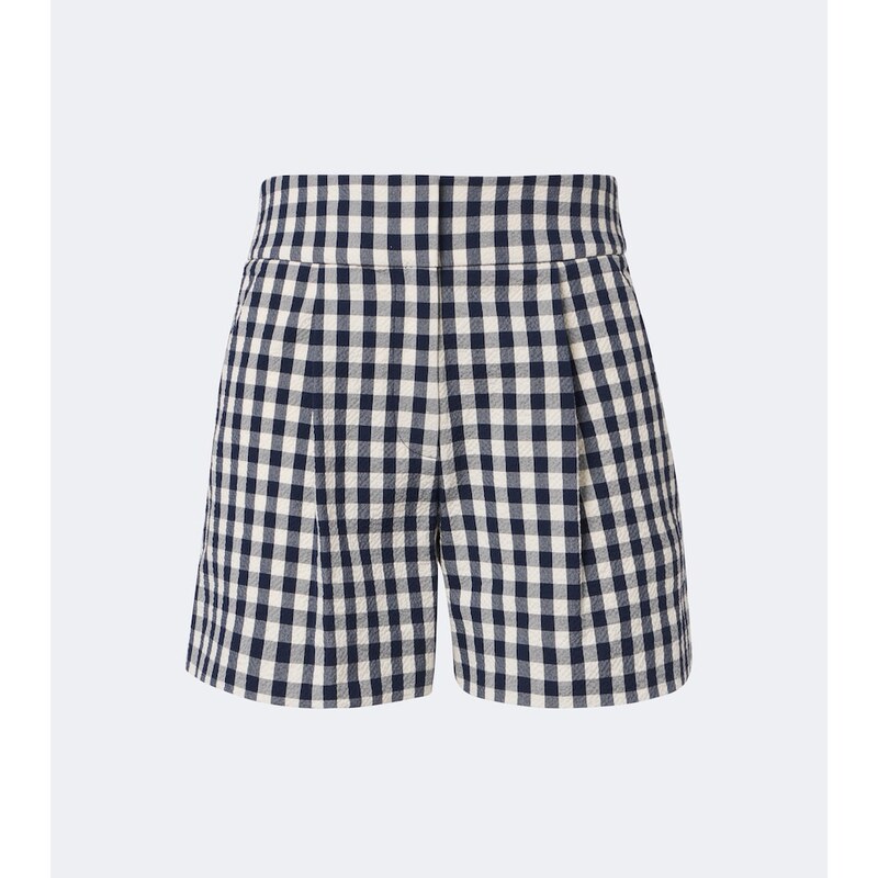 Veronica Beard Haina gingham pleated cotton shorts