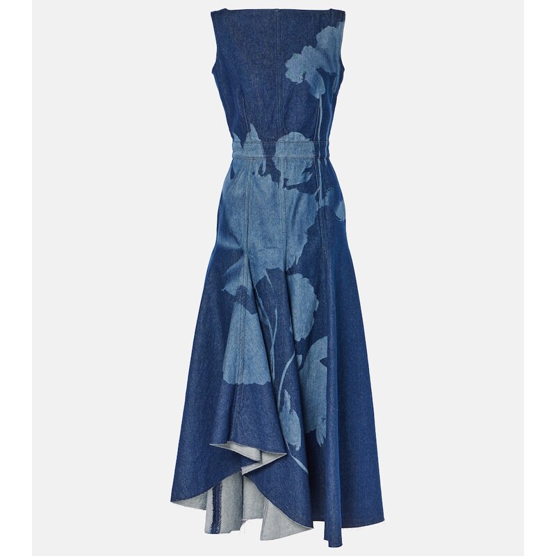 Erdem Printed floral denim midi dress